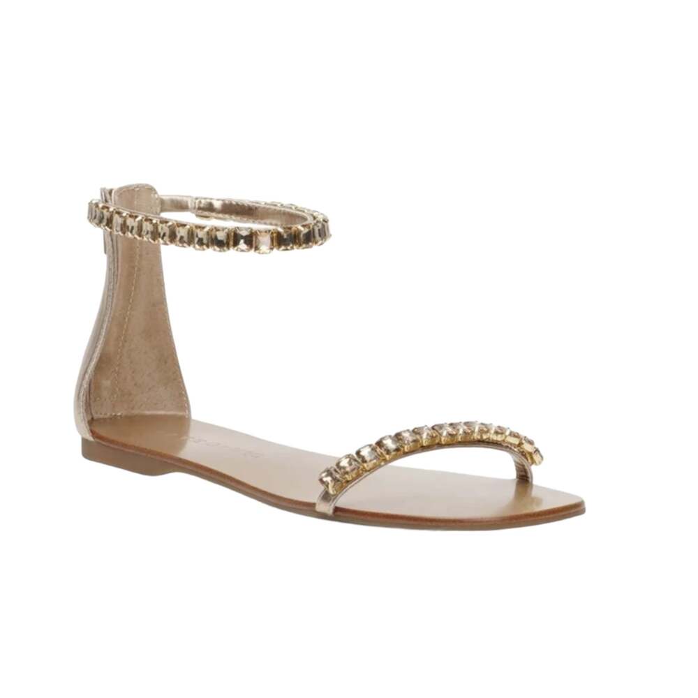INC Women's The Carmel Embellished Ankle Strap Flat Sandals Gold Size 6 1/2